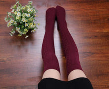 5 Colors Cotton Blends Women Girls Knit Over Knee Thigh Spiral Pattern Weave High Socks IMY66