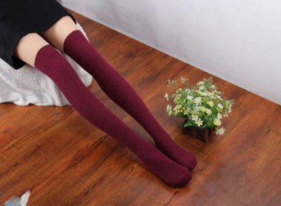 5 Colors Cotton Blends Women Girls Knit Over Knee Thigh Spiral Pattern Weave High Socks IMY66