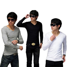 Men Shirt Real Solid Broadcloth No Full Men Slim Fit Cotton V-neck Long Sleeve T-shirt Tops IMY66