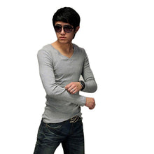 Men Shirt Real Solid Broadcloth No Full Men Slim Fit Cotton V-neck Long Sleeve T-shirt Tops IMY66