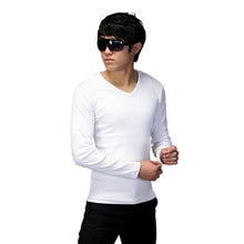 Men Shirt Real Solid Broadcloth No Full Men Slim Fit Cotton V-neck Long Sleeve T-shirt Tops IMY66