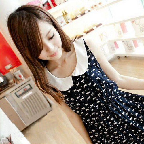 Women Girl Peter Pan Collar Cat Kitten Vest Sleeveless Dress Sundress IMY66