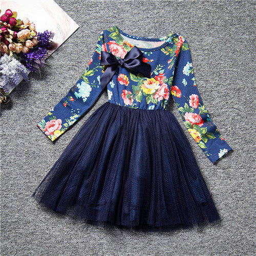 Children Kids Girls Clothes Dress Long Sleeve Floral Printed Party Princess Tutu Dress Girls Clothing Vestidos IMY66