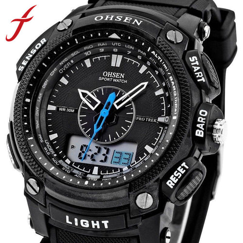 OHSEN Alarm Date Mens Military Rubber Strap LCD Digital LCD Wrist Watch Clock Hours Relogio masculinos IMY66