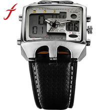 OHSEN Mens Stainless Steel Case s Black PU Leather LCD Digital Quartz Wrist Watch Relogio masculinos IMY66