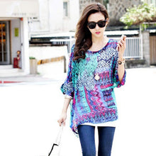 Women Casual Chiffon Blouses Bohemia Print Loose Batwing Sleeve Tops Shirt Blusa Feminina blusas y camisas mujer IMY66