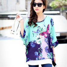 Women Casual Chiffon Blouses Bohemia Print Loose Batwing Sleeve Tops Shirt Blusa Feminina blusas y camisas mujer IMY66