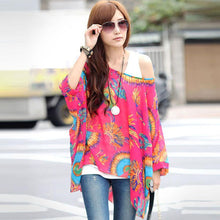 Women Casual Chiffon Blouses Bohemia Print Loose Batwing Sleeve Tops Shirt Blusa Feminina blusas y camisas mujer IMY66