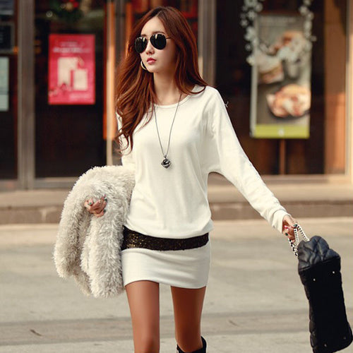 Dress Black Gold Print Patchwork Mini Batwing Long Sleeve loose Sexy Women Dress White Plus Size Casual XXLDress Vestidos IMY66