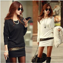 Dress Black Gold Print Patchwork Mini Batwing Long Sleeve loose Sexy Women Dress White Plus Size Casual XXLDress Vestidos IMY66