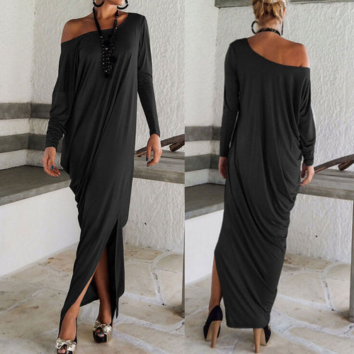 vestidos robe longue femme Plus Size Women Dress Sexy Dress Off Shoulder Long Sleeve Loose Wrap Party Long Maxi Dress IMY66